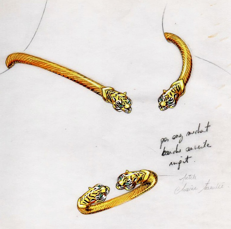 Dessin de bracelet tigre en or