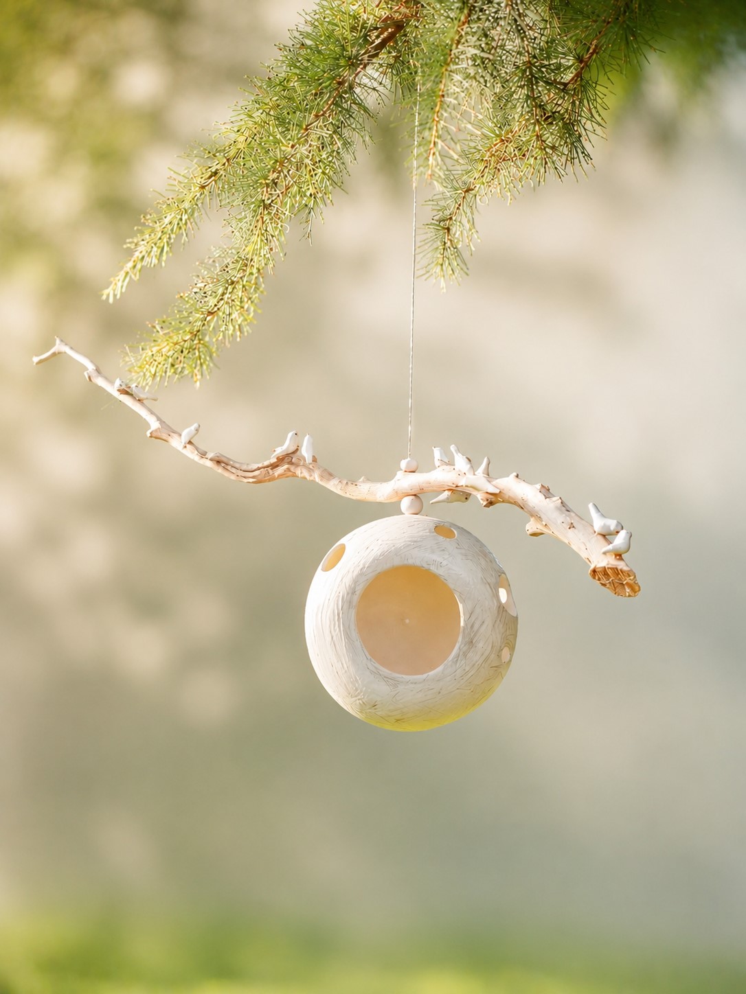 Suspensions en céramique au jardin